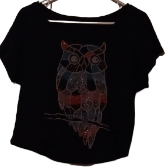 💙🌺Black Owl Graphic T-Shirt - Picture 1 of 9